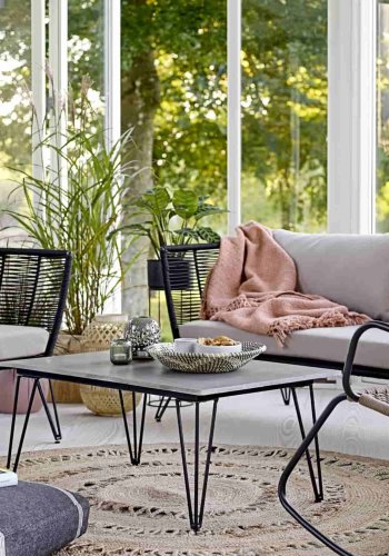 BLOOMINGVILLE Mundo havebord - gr/sort cement/metal, rektangulr (90x60)