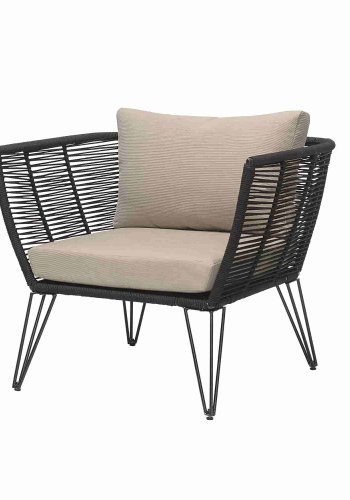 BLOOMINGVILLE Mundo loungestol - natur/sort polyester/metal, m. armln, inkl. hynder