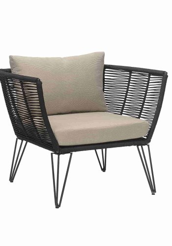 BLOOMINGVILLE Mundo loungestol - natur/sort polyester/metal, m. armln, inkl. hynder