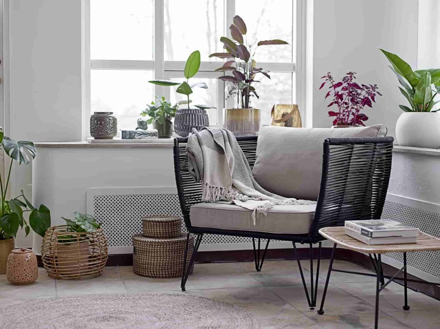 BLOOMINGVILLE Mundo loungestol - natur/sort polyester/metal, m. armln, inkl. hynder