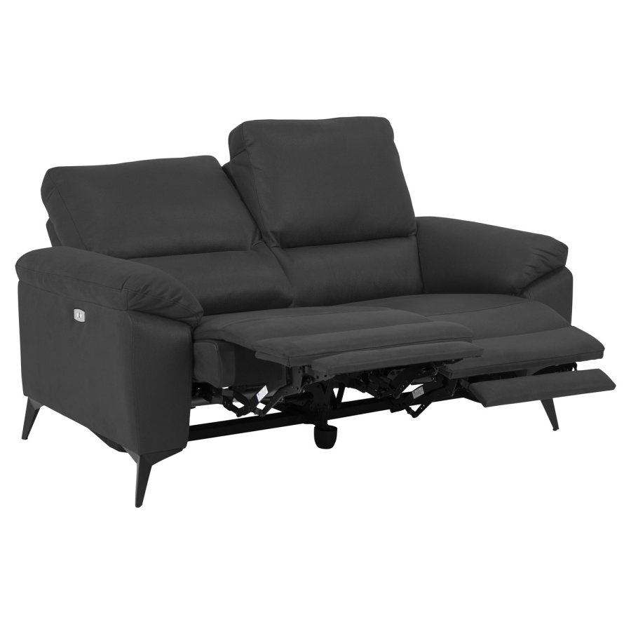 ACT NORDIC Rana 2 pers. sofa, m. 2 elektriske reclinere og USB port C stik - gr polyester og sort metal 