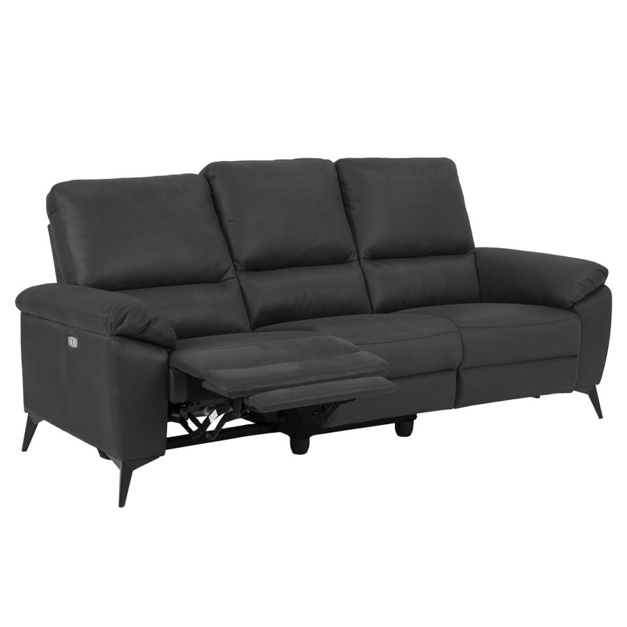ACT NORDIC Rana 3 pers. sofa, m. 2 elektriske reclinere og USB port C stik - gr polyester og sort metal