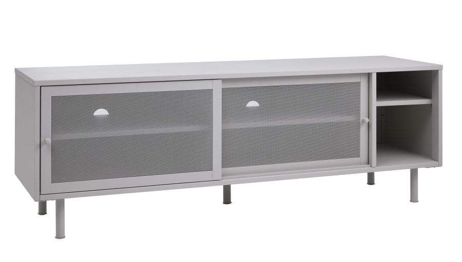 Veep TV-bord, m. 2 skydelger og hylder - greige metal (160x45)