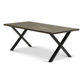 Atlantic spisebord med blget kant 40 mm, m. udtrk - rgfarvet egetr og sort metal (95x200)