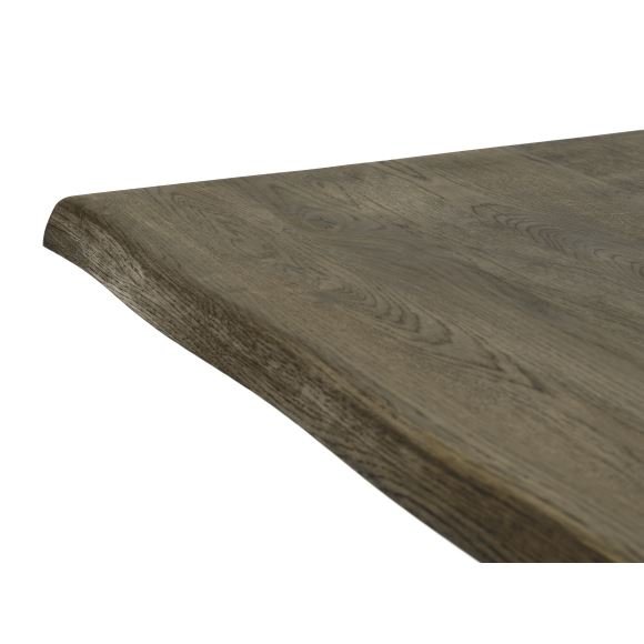 Atlantic spisebord med blget kant 40 mm, m. udtrk - rgfarvet egetr og sort metal (95x200)