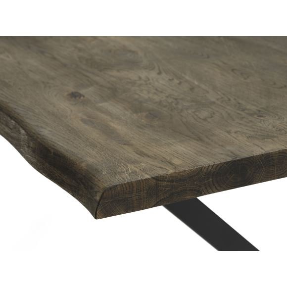 Atlantic spisebord med blget kant 40 mm, m. udtrk - rgfarvet egetr og sort metal (95x200)