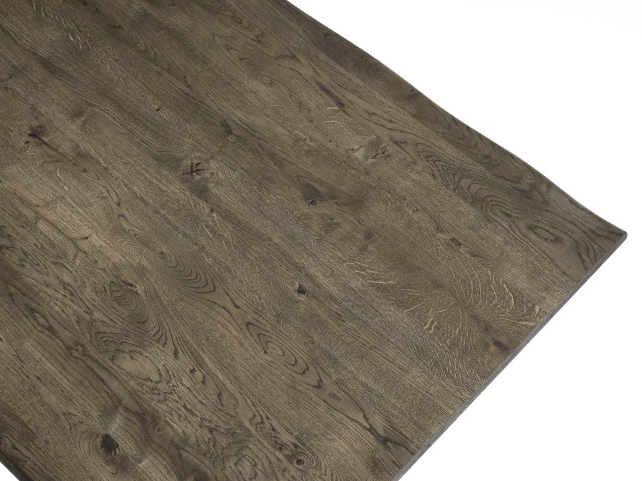 Atlantic spisebord med blget kant 40 mm, m. udtrk - rgfarvet egetr og sort metal (95x200)