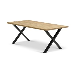 Atlantic spisebord med blget kant 40 mm, m. udtrk - natur egetr og sort metal (95x200)