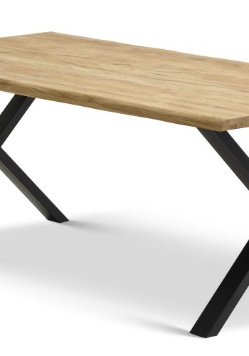Atlantic spisebord med blget kant 40 mm, m. udtrk - natur egetr og sort metal (95x200)