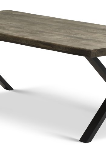 Atlantic spisebord med blget kant 60 mm, m. udtrk - rgfarvet egetr og sort metal (100x220)