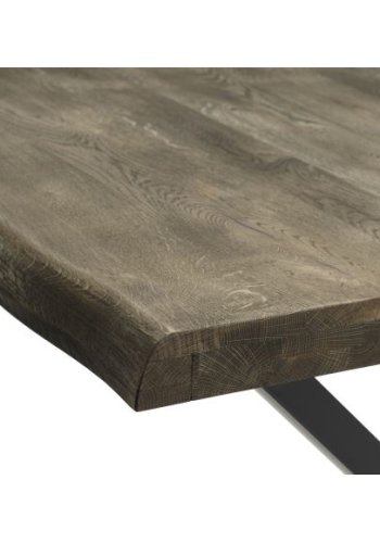 Atlantic spisebord med blget kant 60 mm, m. udtrk - rgfarvet egetr og sort metal (100x220)