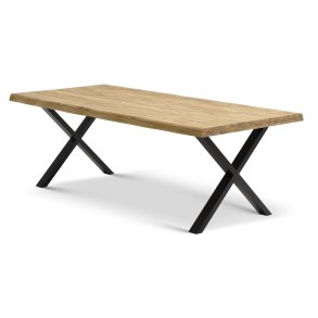 Atlantic spisebord med blget kant 60 mm, m. udtrk - natur egetr og sort metal (100x220)