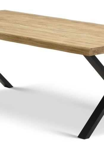 Atlantic spisebord med blget kant 60 mm, m. udtrk - natur egetr og sort metal (100x220)