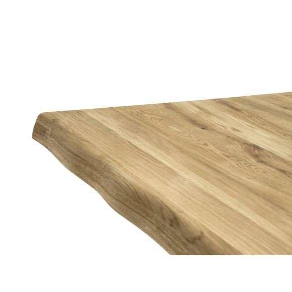 Atlantic spisebord med blget kant 60 mm, m. udtrk - natur egetr og sort metal (100x220)