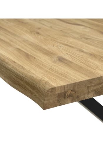 Atlantic spisebord med blget kant 60 mm, m. udtrk - natur egetr og sort metal (100x220)