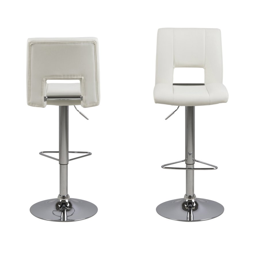 ACT NORDIC Sylvia barstol, m. rygln, fodsttte, gaspatron TÜV og trompetfod - hvid PU og krom metal 