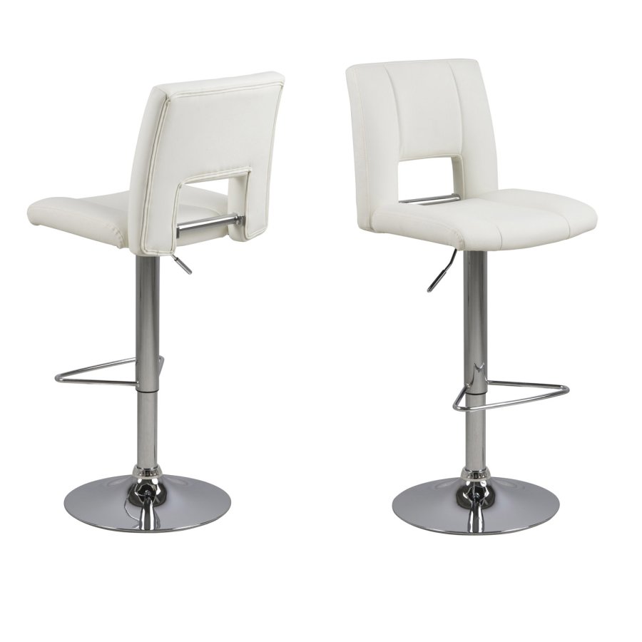 ACT NORDIC Sylvia barstol, m. rygln, fodsttte, gaspatron TÜV og trompetfod - hvid PU og krom metal 