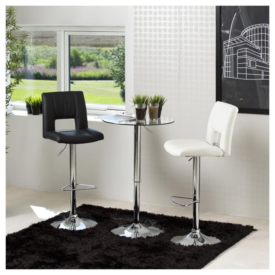 ACT NORDIC Sylvia barstol, m. rygln, fodsttte, gaspatron TÜV og trompetfod - hvid PU og krom metal 