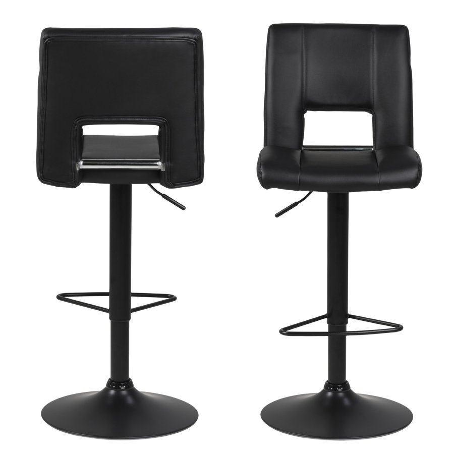 ACT NORDIC Sylvia barstol, m. rygln, fodsttte, gaspatron TÜV og trompetfod - sort PU og sort metal