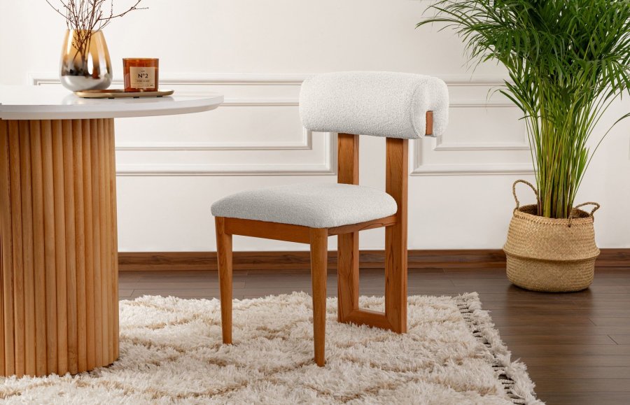 NORDVÄRK Natura spisebordsstol - hvid polyester og egepoleret bgetr (st med 2)