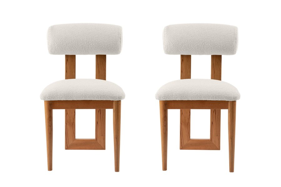 NORDVÄRK Natura spisebordsstol - hvid polyester og egepoleret bgetr (st med 2)