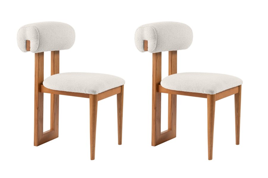 NORDVÄRK Natura spisebordsstol - hvid polyester og egepoleret bgetr (st med 2)