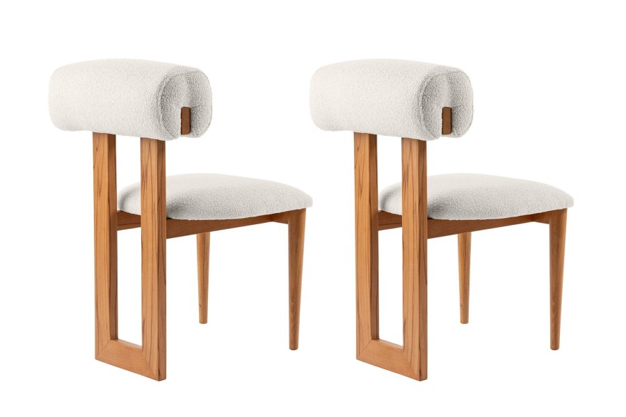 NORDVÄRK Natura spisebordsstol - hvid polyester og egepoleret bgetr (st med 2)