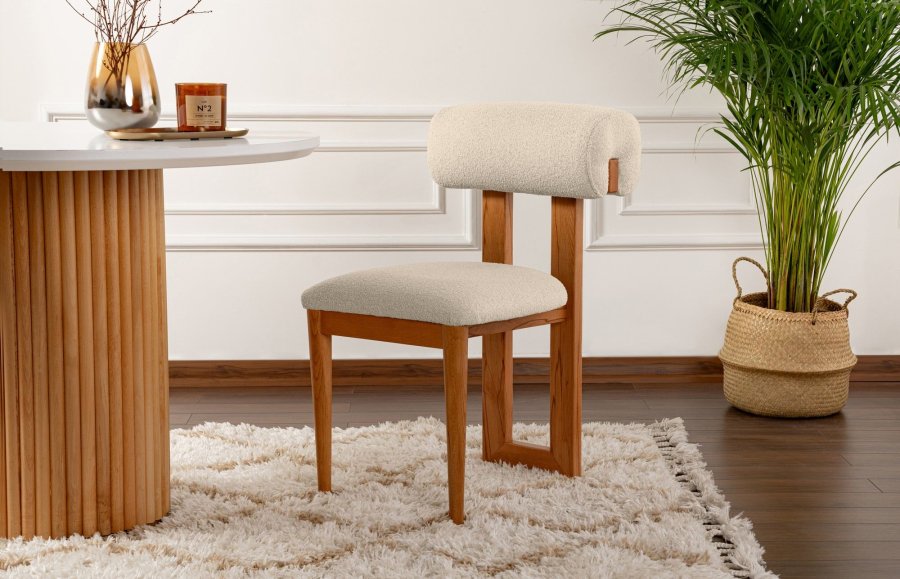 NORDVÄRK Natura spisebordsstol - rhvid polyester og egepoleret bgetr (st med 2)