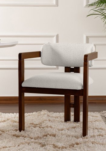 NORDVÄRK Mistral spisebordsstol, m. armln - hvid polyester og valndfarvet bgetr