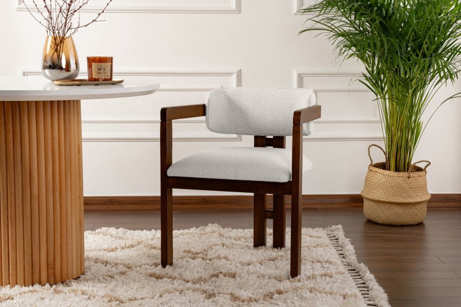 NORDVÄRK Mistral spisebordsstol, m. armln - hvid polyester og valndfarvet bgetr