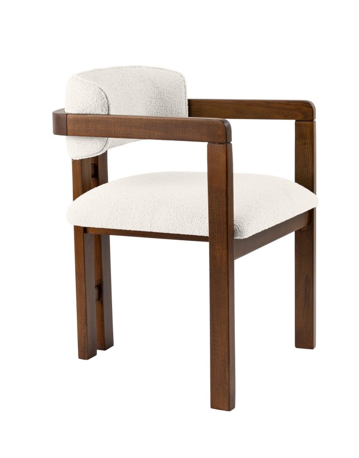 NORDVÄRK Mistral spisebordsstol, m. armln - hvid polyester og valndfarvet bgetr