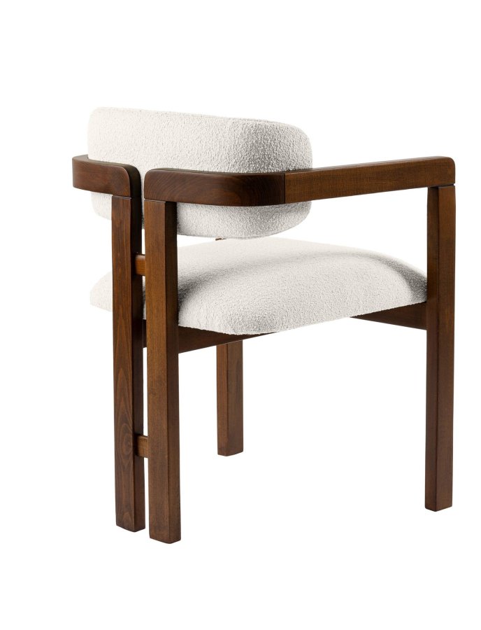 NORDVÄRK Mistral spisebordsstol, m. armln - hvid polyester og valndfarvet bgetr