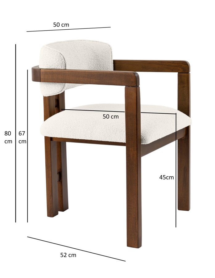 NORDVÄRK Mistral spisebordsstol, m. armln - hvid polyester og valndfarvet bgetr