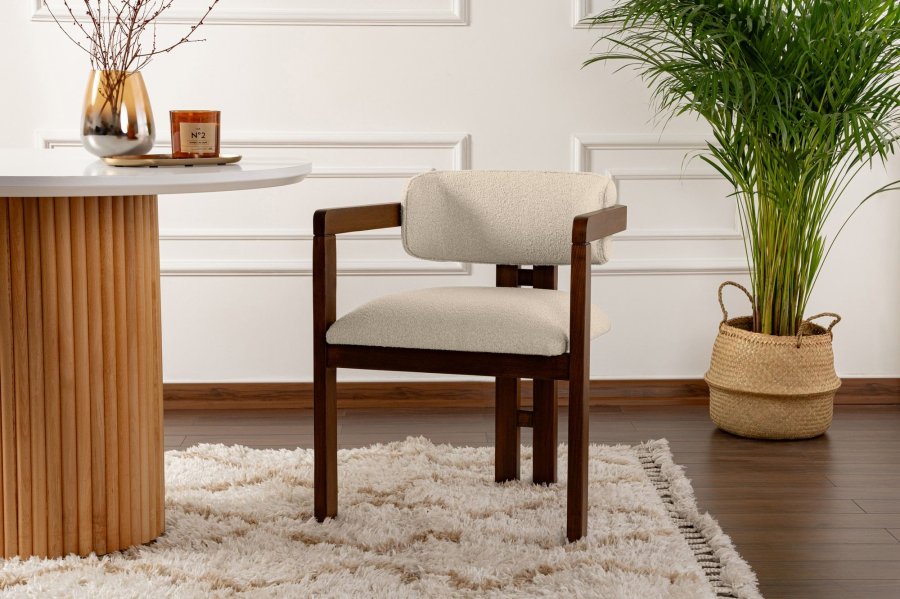 NORDVÄRK Mistral spisebordsstol, m. armln - rhvid polyester og valndfarvet bgetr