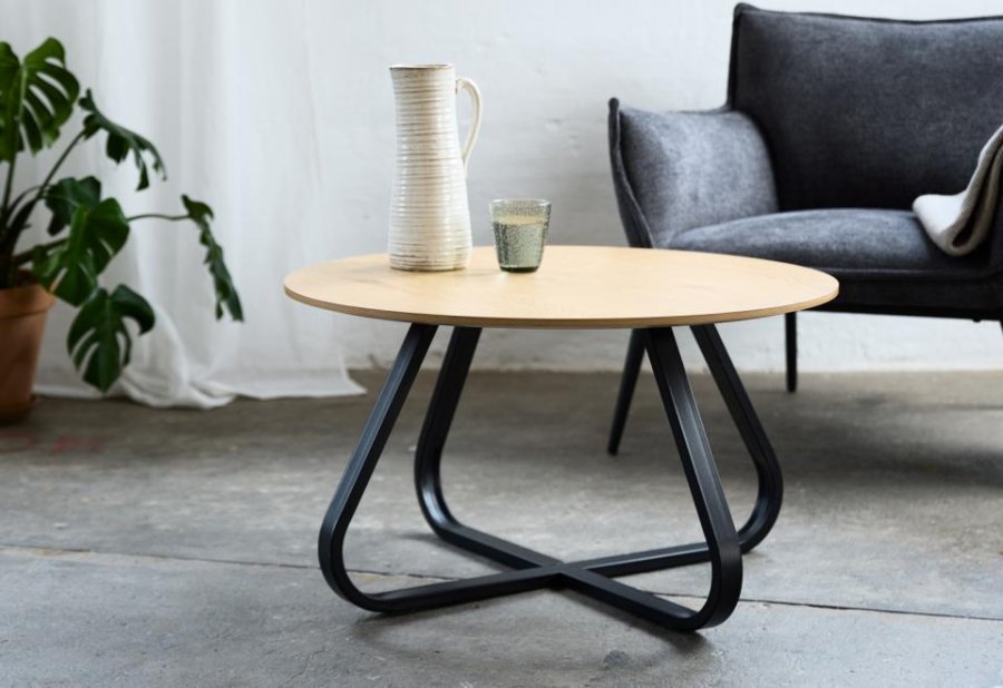 Cesura sofabord, rund - natur egemelamin og sort metal (80)