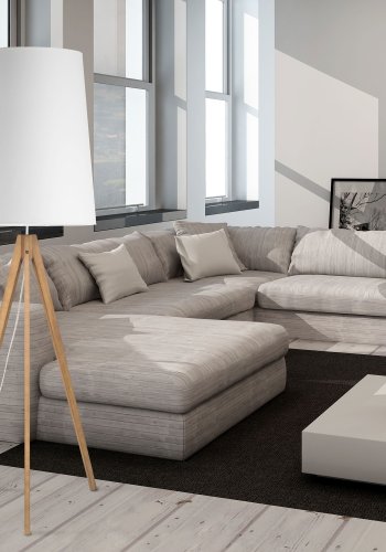 TK Walz gulvlampe - hvid stof og natur tr