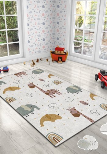 TEPPI HMI gulvtppe til brn, rektangulr - multifarvet polyester (100x180)