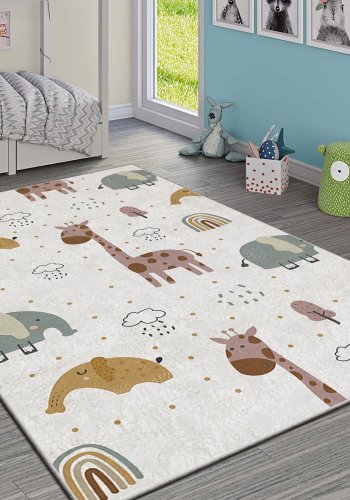 TEPPI HMI gulvtppe til brn, rektangulr - multifarvet polyester (120x180)