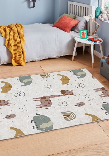 TEPPI HMI gulvtppe til brn, rektangulr - multifarvet polyester (120x180)