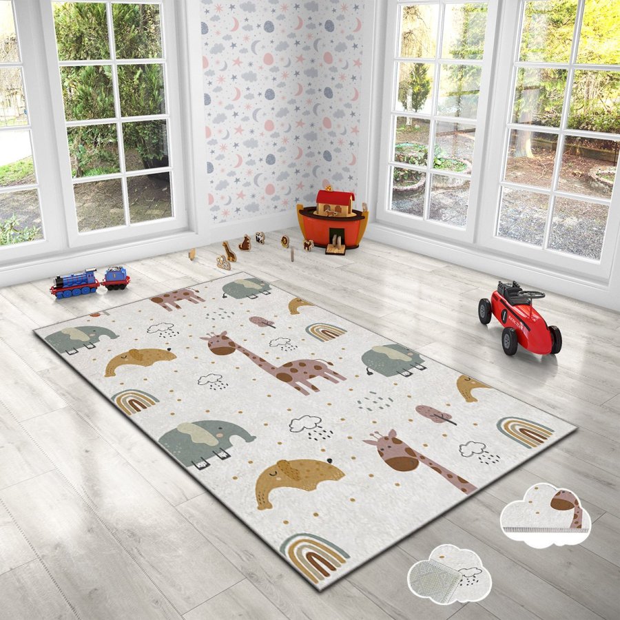 TEPPI HMI gulvtppe til brn, rektangulr - multifarvet polyester (180x280)