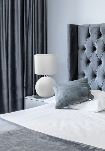 TK Palla bordlampe, Lille - hvid stof og hvid glas