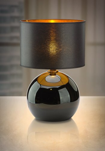 TK Palla bordlampe, Lille - guld, sort stof og sort glas