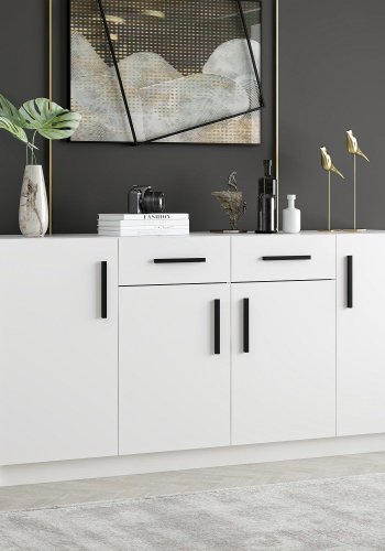 FUNZI LIVING sknk, m. 4 lger, 2 skuffer og 6 hylder - hvid melamin