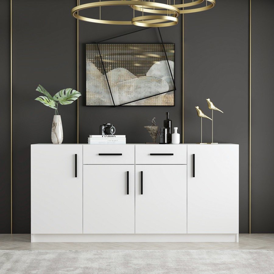 FUNZI LIVING sknk, m. 4 lger, 2 skuffer og 6 hylder - hvid melamin