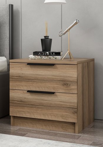 FUNZI LIVING Plus 7911 sengebord, m. 2 skuffer - valnddefarvet melamin (54x47)