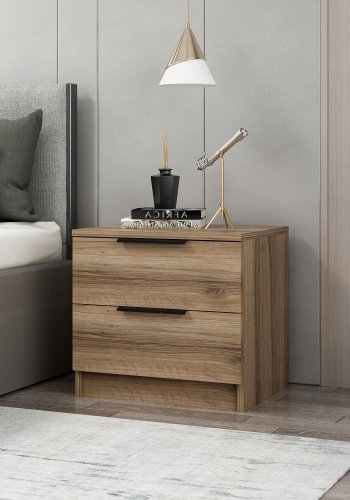 FUNZI LIVING Plus 7911 sengebord, m. 2 skuffer - valnddefarvet melamin (54x47)