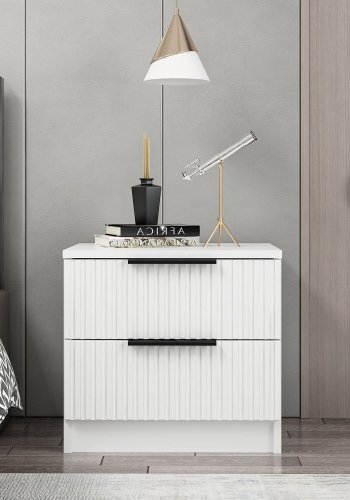 FUNZI LIVING Plus 7910 sengebord, m. 2 skuffer - hvid melamin (54x47)