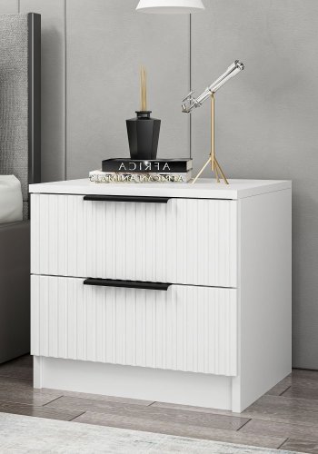 FUNZI LIVING Plus 7910 sengebord, m. 2 skuffer - hvid melamin (54x47)