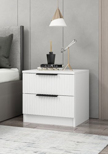 FUNZI LIVING Plus 7910 sengebord, m. 2 skuffer - hvid melamin (54x47)