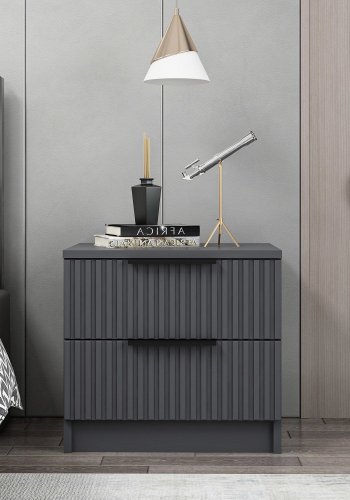 FUNZI LIVING Plus 7898 sengebord, m. 2 skuffer - antracitgr melamin (50x47)